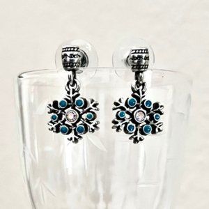 Brighton Night Before Christmas Blue Snowflakes Silver Post Earrings